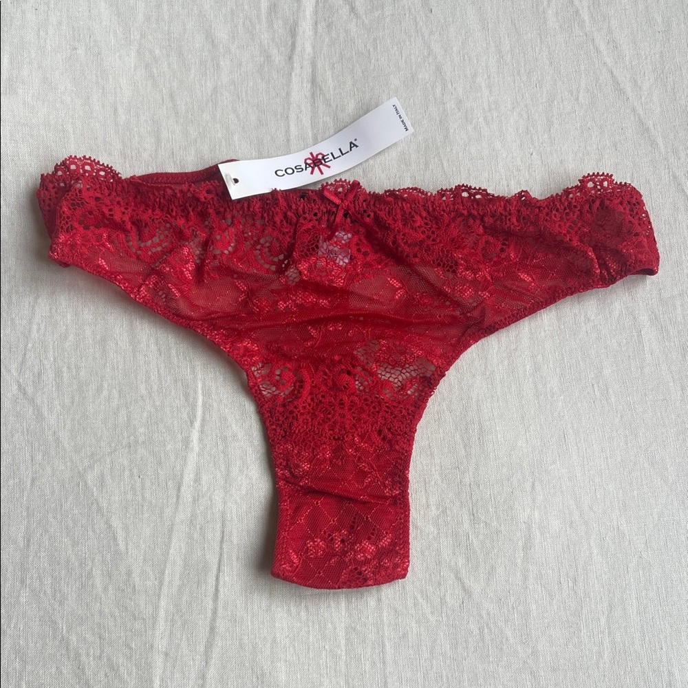 Cosabella Crimson Floral Lace Thong